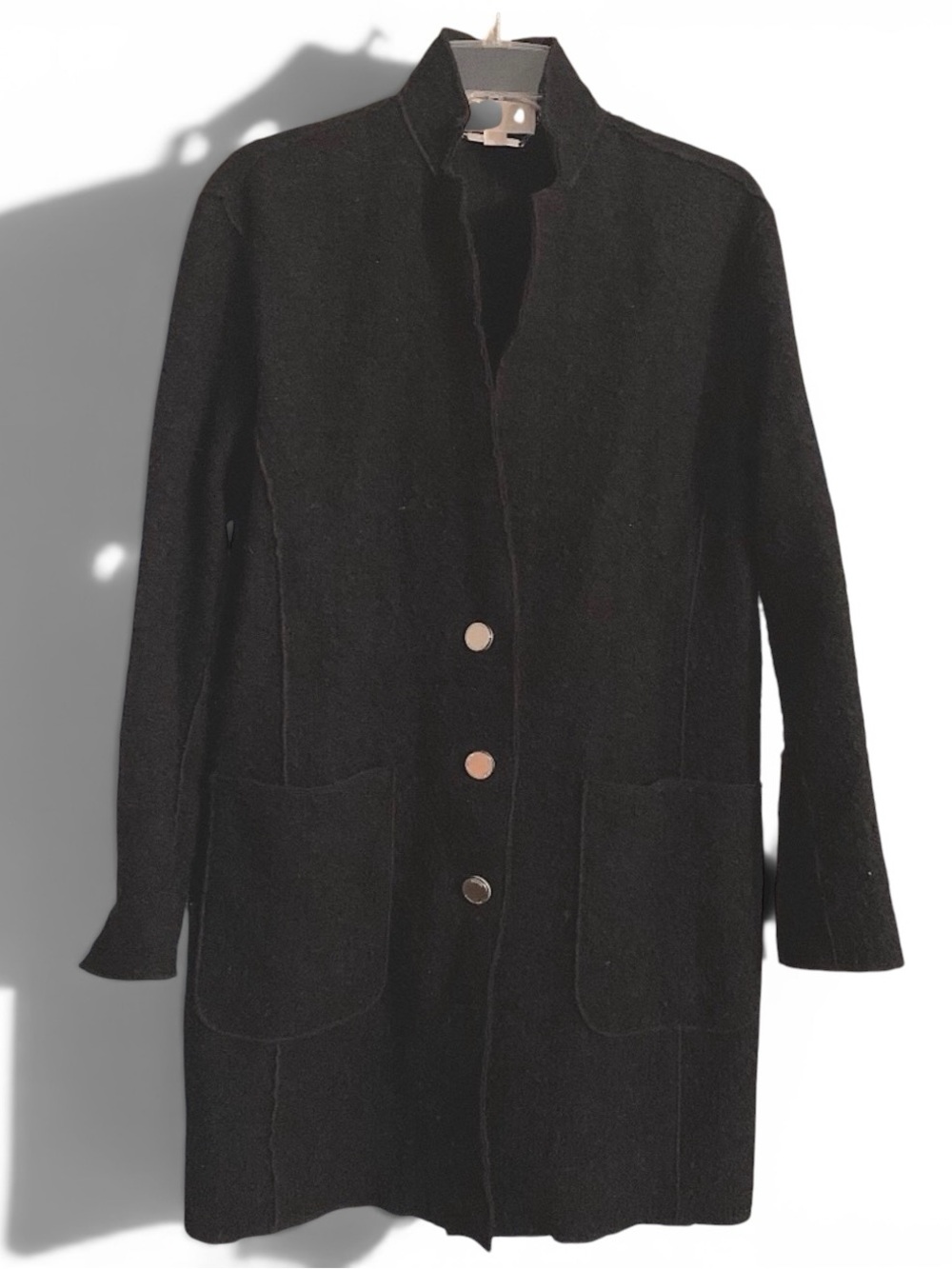 Michael Kors Black Textured Wool Coat with Chain Detail - Picture 2 of 7